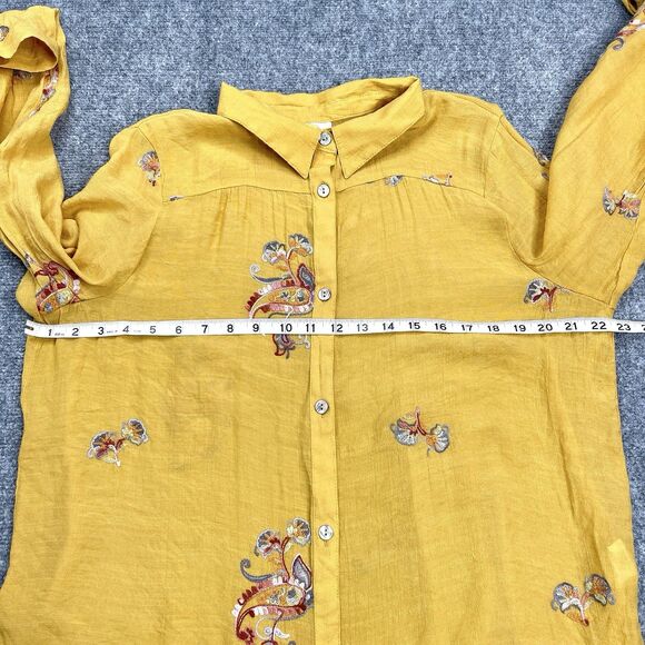 Anthropologie Fig And Flower Top Size XL Embroidered Boho Roll Tab Sleeve Tunic - Picture 8 of 11